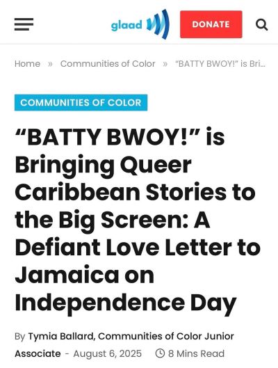 Article on 'BATTY BWOY!' highlighting queer Caribbean stories for Jamaica's Independence Day.