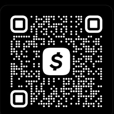 Black and white QR code with a dollar sign in the center.