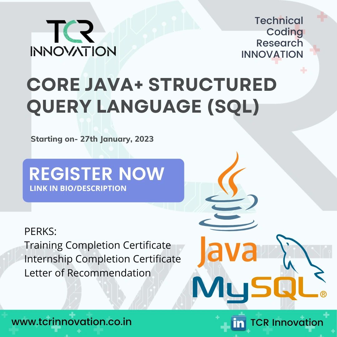 Core Java and SQL LIve Internship Program January 2023