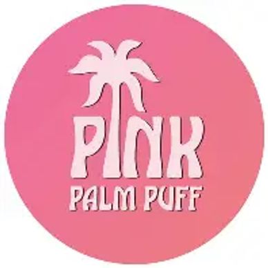 Logo of Pink Palm Puff with a palm tree and pink gradient background.