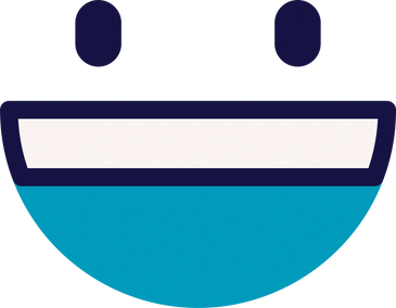 A stylized, smiling face with blue and white colors.