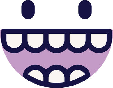 A smiling face with big teeth and two eyes above.
