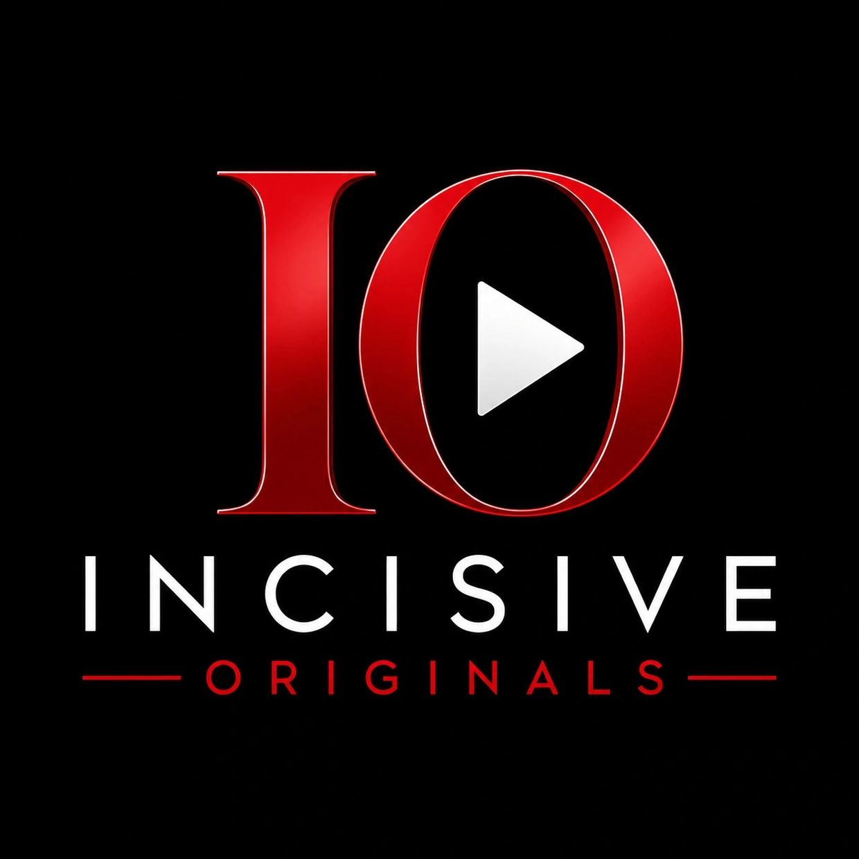Logo with red number 10 and play button in letter O.