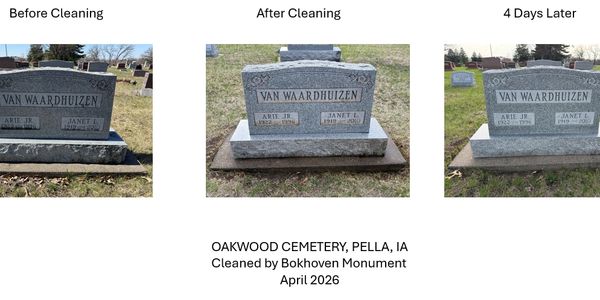 Sequence showing a gravestone cleaned and its condition after four days.