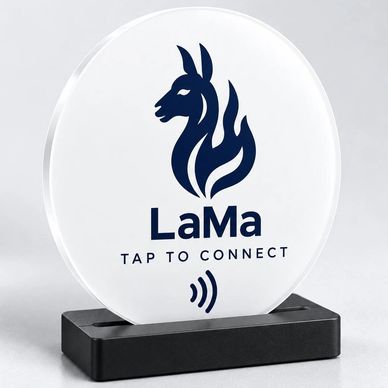 Wireless device with llama logo and tap to connect text.