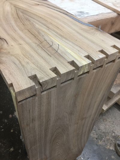 Large thru dovetails being assembled.  Mesquite.