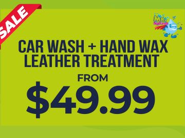 Sale on car wash, hand wax, and leather treatment from $49.99.