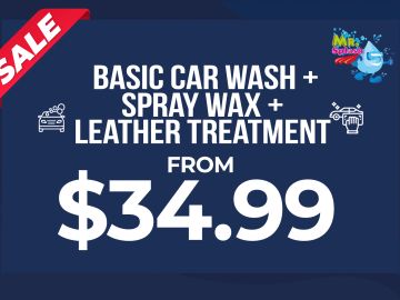 Sale on basic car wash, spray wax, and leather treatment for $34.99.