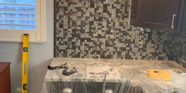 Tile backsplash installation, Mosaic tile installation 