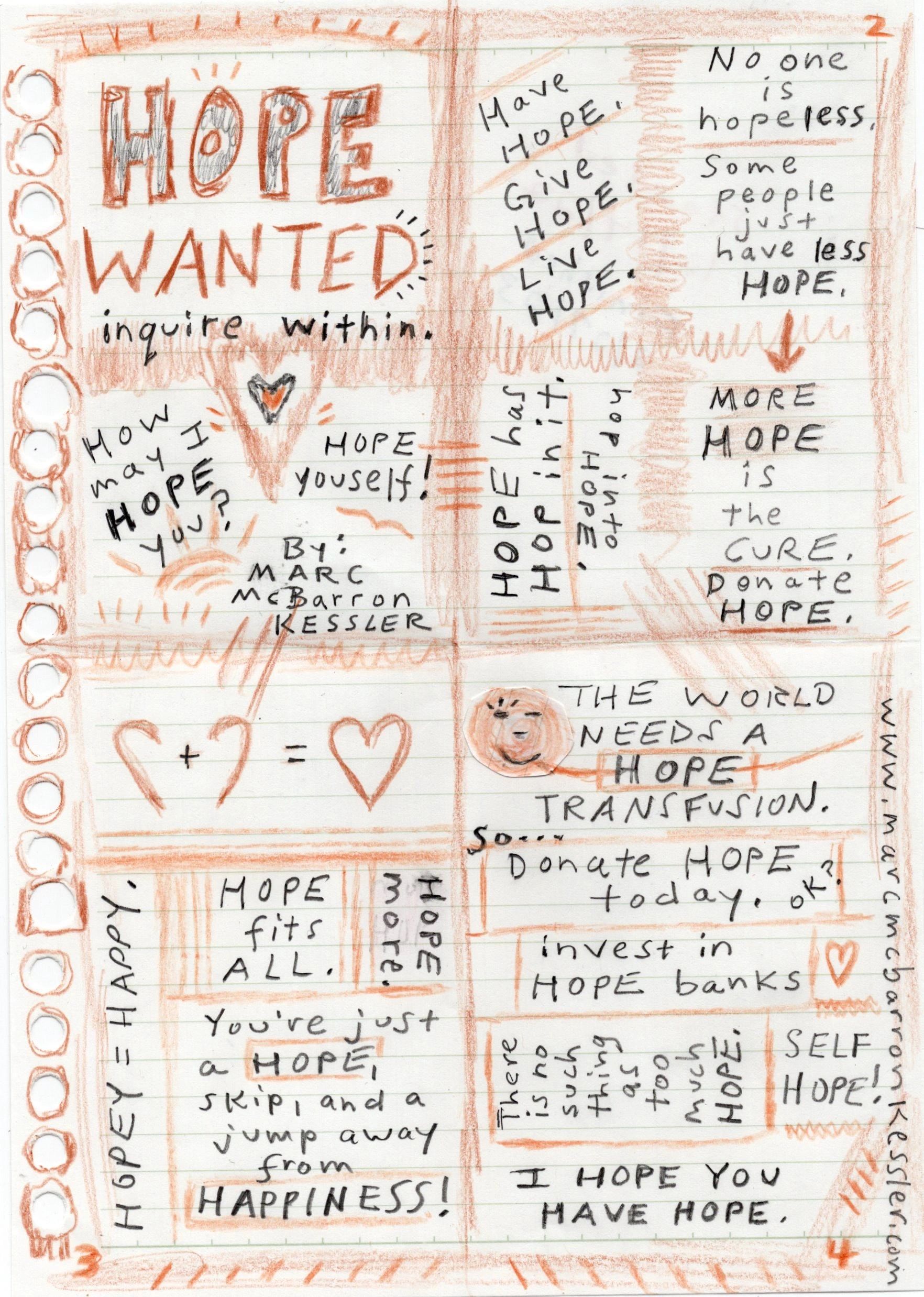 Handwritten note promoting hope and positivity.