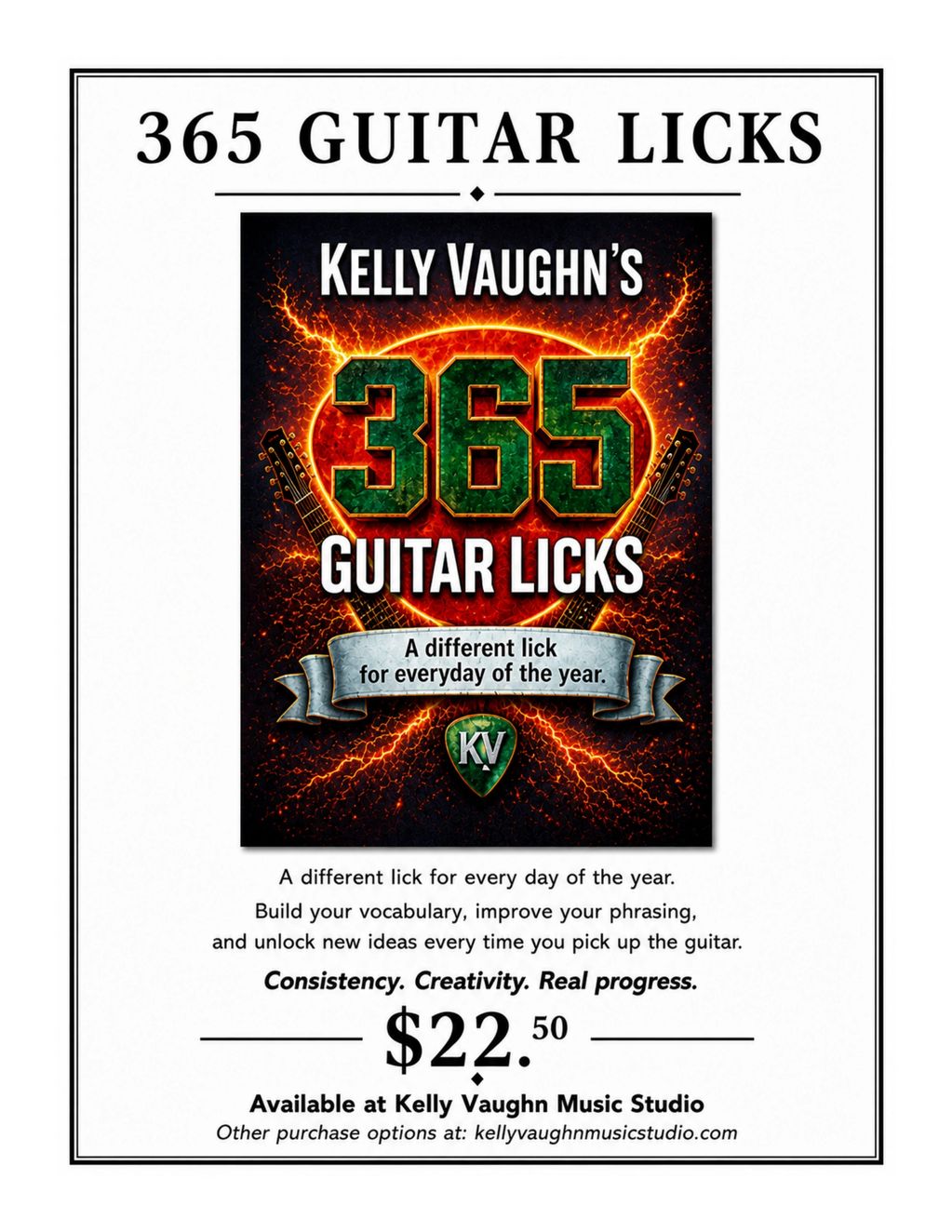 Book offering 365 guitar licks for daily practice and improvement.