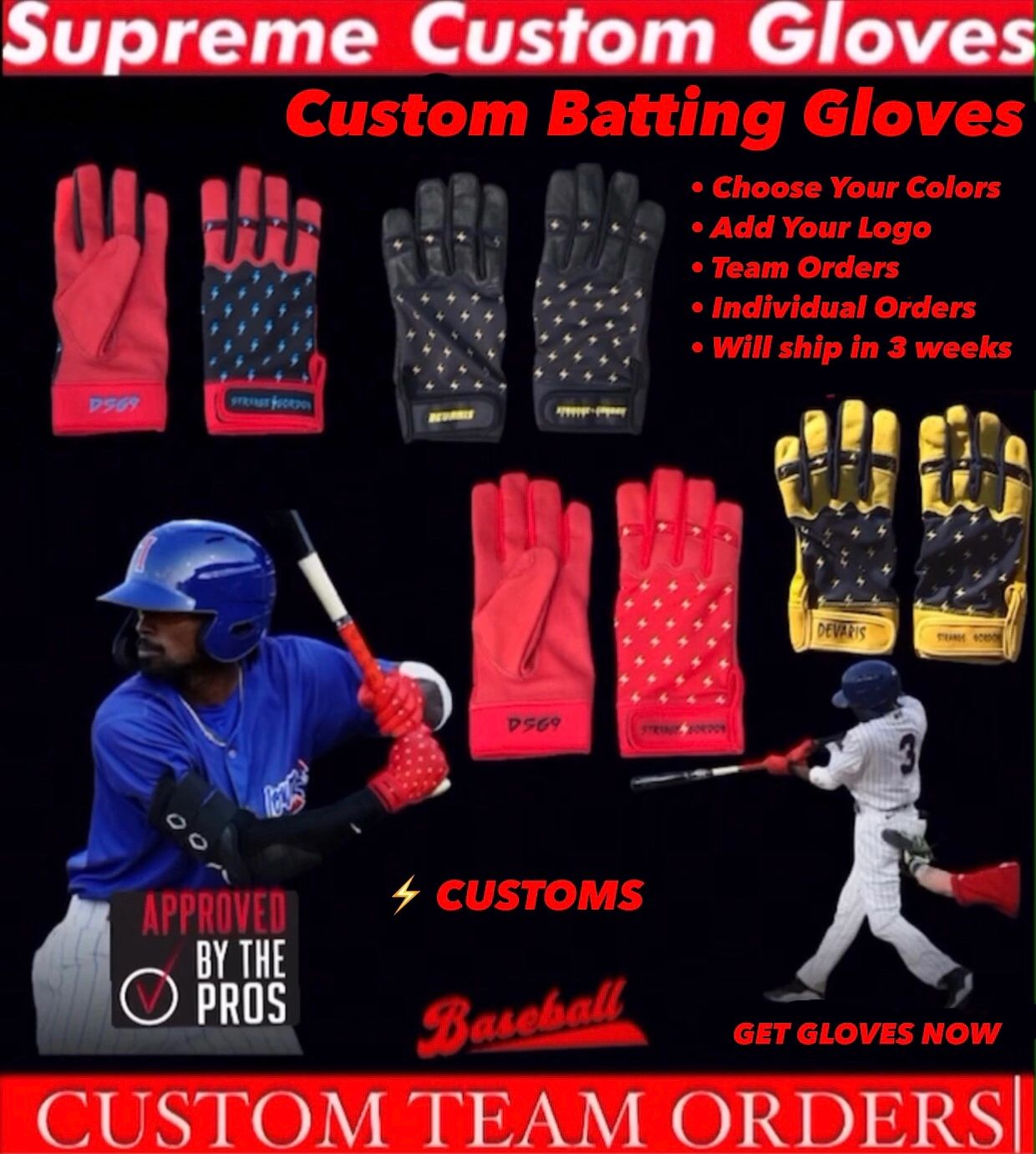 Custom Batting & Football Gloves - Supreme Custom Gloves