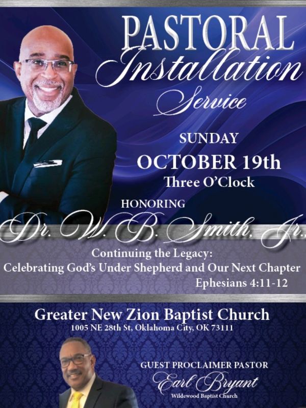 Join the New Zion Church family @ 3:00pm on Sunday, Oct. 19th for our installation service.
