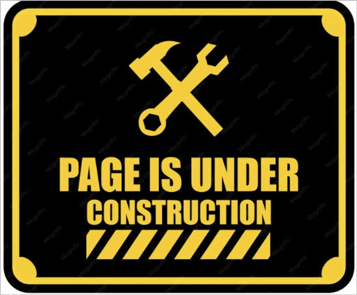 Page under construction sign with tools.