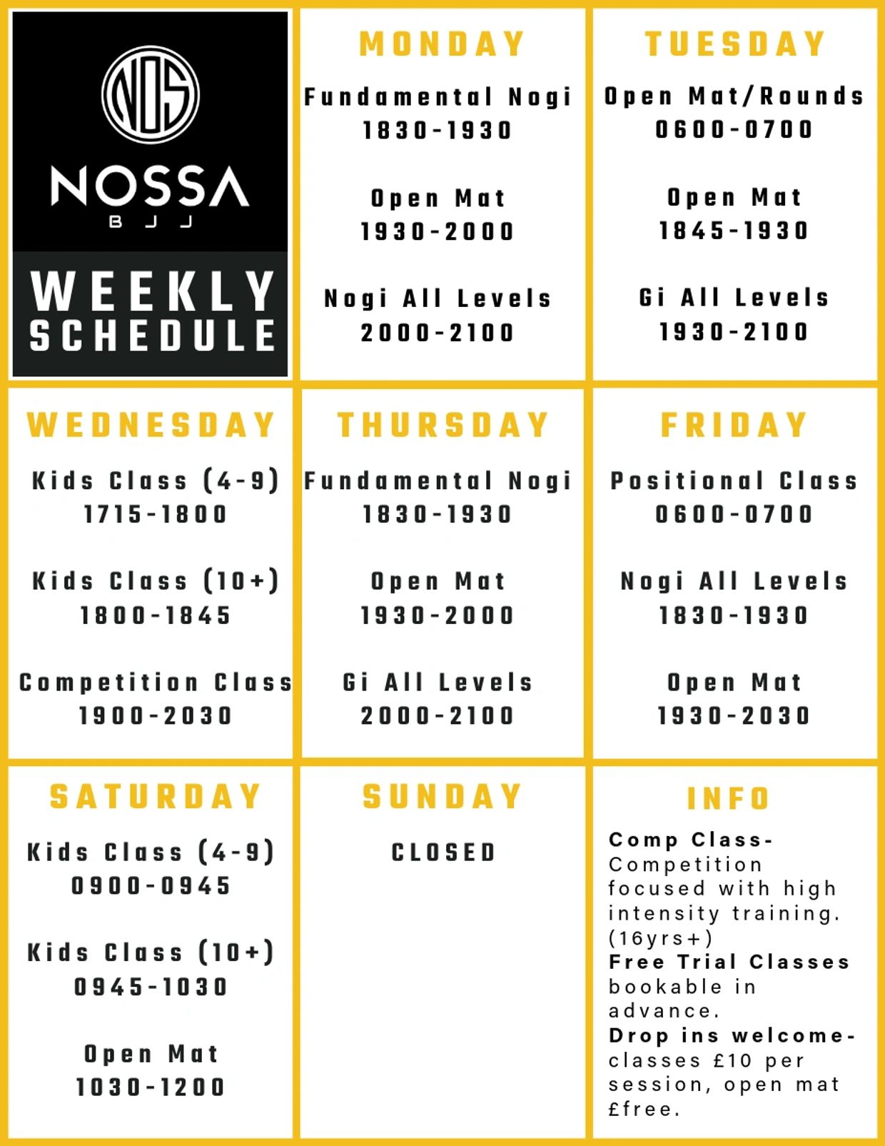 Current Timetable as of Jan 2026