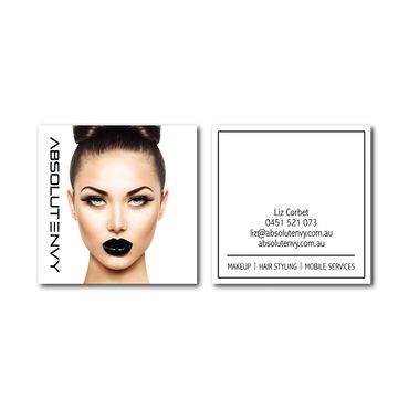 Absolute Envy Business cards graphic design branding custom square make up hair styling