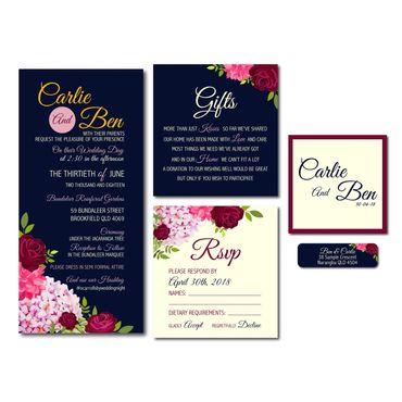 Invitation graphic design wedding floral package rsvp gifts address sticker