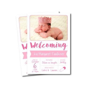 Ivy Margaret Birth Announcement baby girl custom graphic design