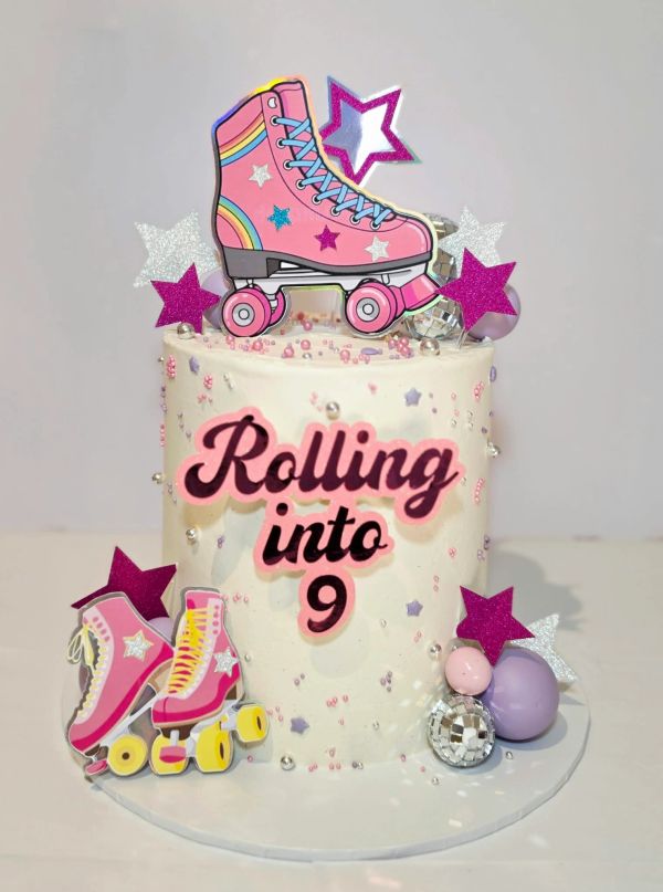 Roller skate themed birthday cake for a 9-year-old.