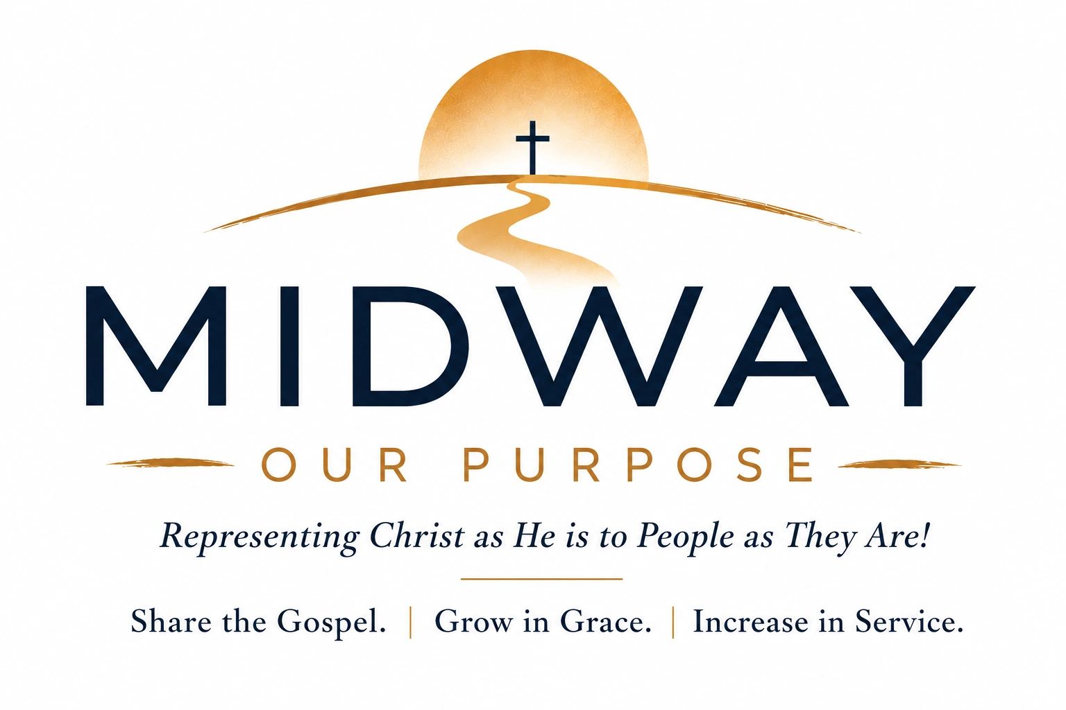 Midway church logo with a cross and purpose statement.