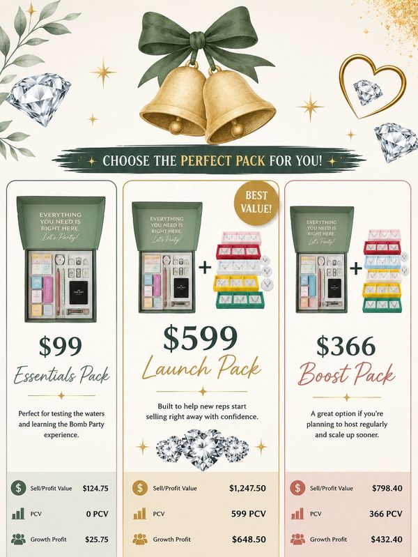 Three product packs with prices and benefits.