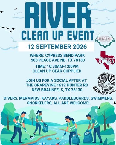 River clean up event on September 12, 2026, at Cypress Bend Park, TX.