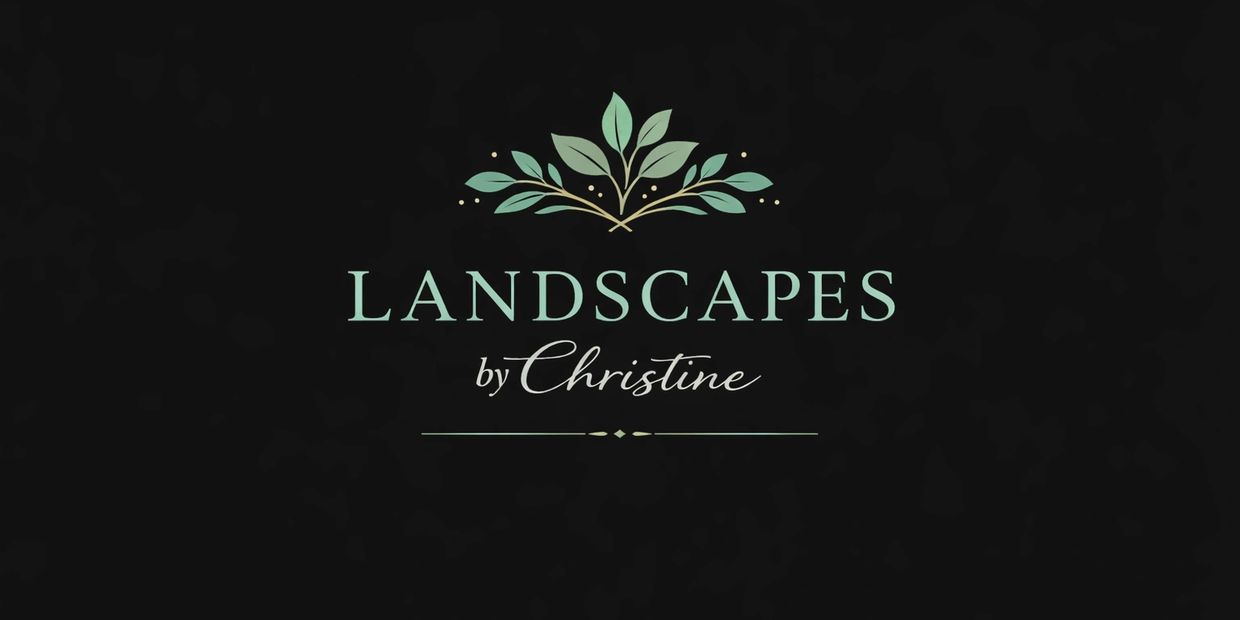 Elegant logo for 'Landscapes by Christine' featuring green leaves on a dark background.