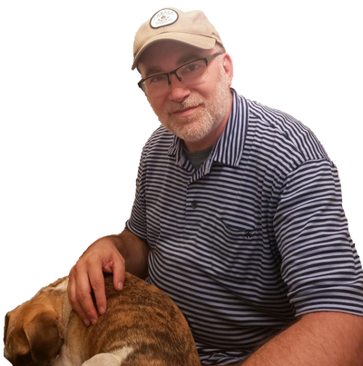 Patrick McLean with the family dog, Charlotte. 