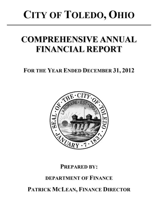 Cover page of Toledo, Ohio's 2012 financial report.