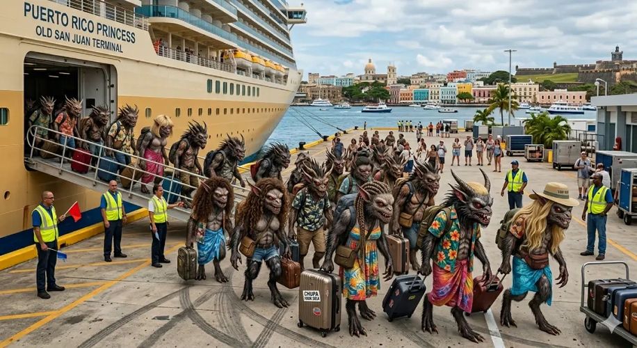 Chupacabras departing a cruise ship, arriving in Old San Juan.
