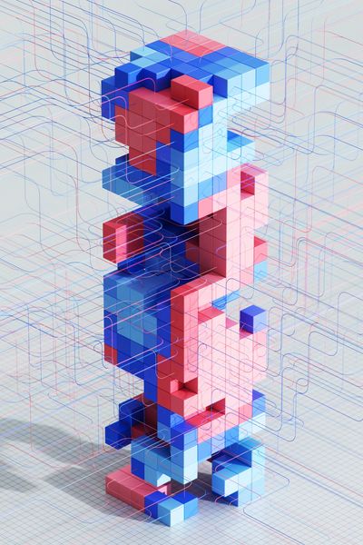 AI: Data cubes flowing on a grid representing artificial intelligence and machine learning