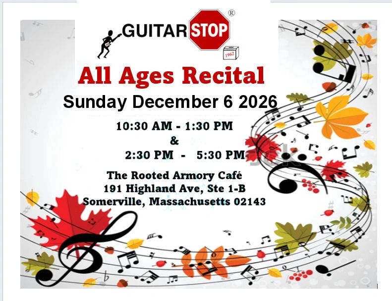  Student Recital
Sunday 12/6/2026
 Rooted Armory Cafe
191 Highland Ave Ste 1-B
Somerville, MA 02143 