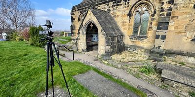 Camera outside a church