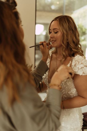 Esme Whiteside Photography. Final touches for Modern London Bride in her Made With Love Bridal Gown.