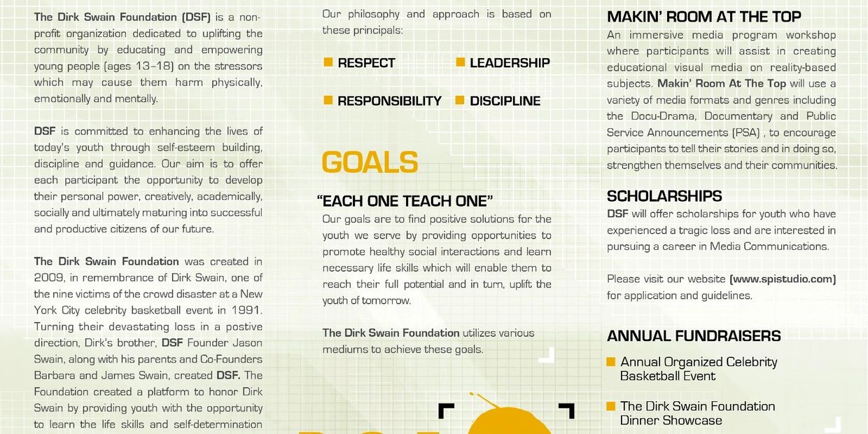 The Dirk Swain Foundation empowers youth through education, leadership, and creative media workshops.