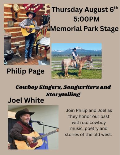 Cowboy singers Philip Page and Joel White perform storytelling and songs at Memorial Park.