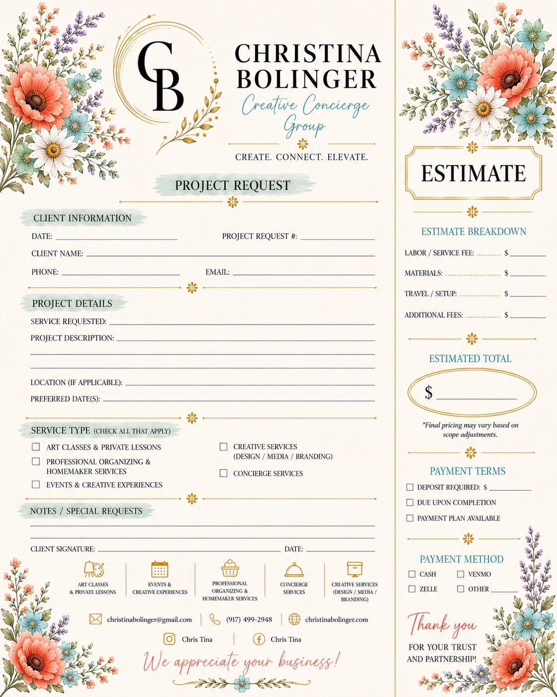 Project request form. 