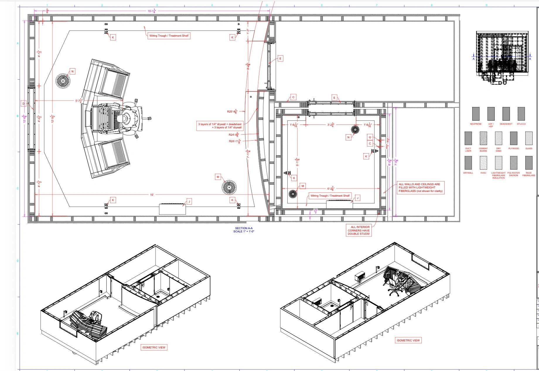 Recording studio construction drawings and acoustic assembly details