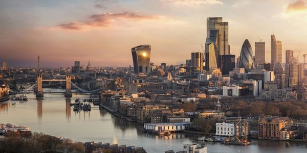 London skyline at sunset with River Thames.