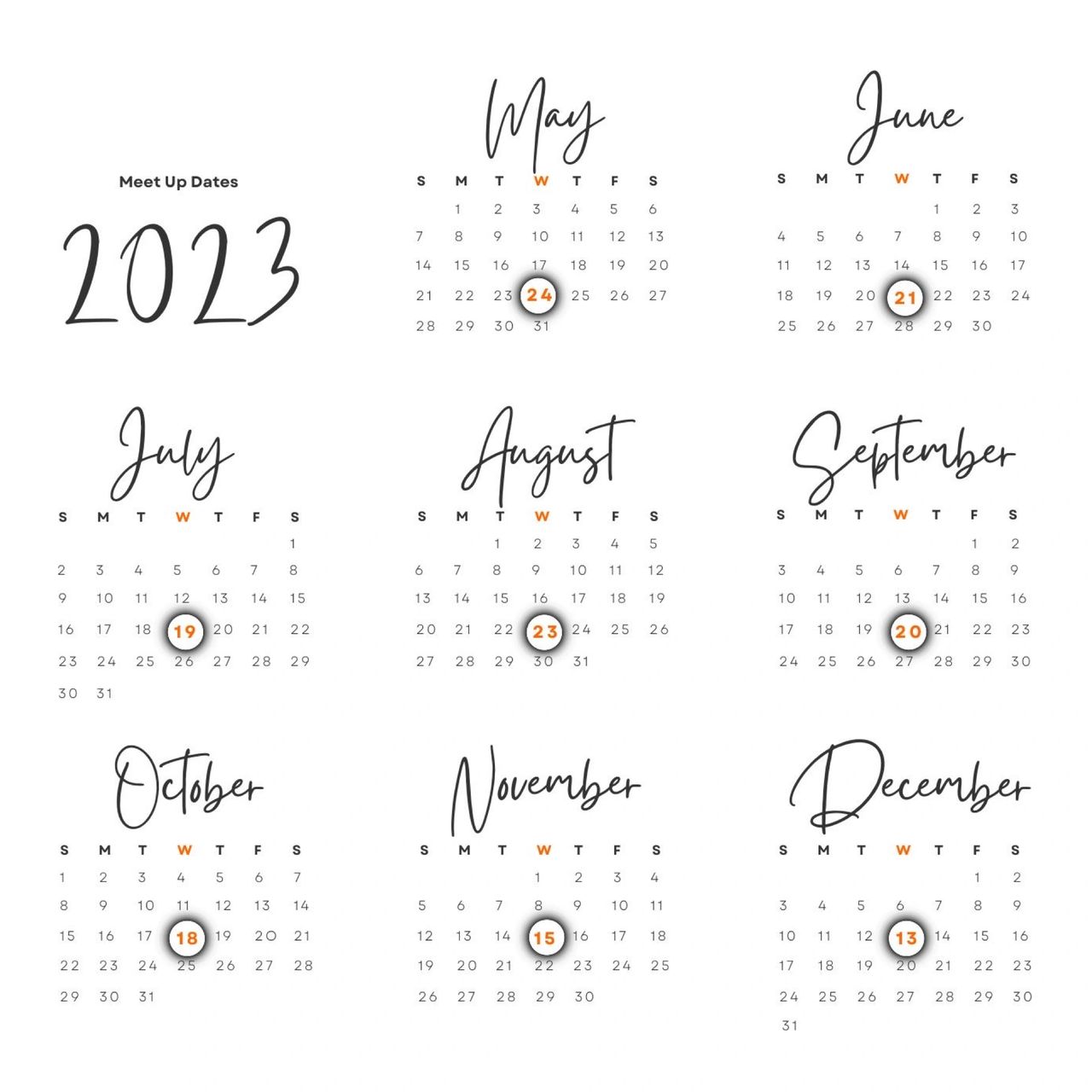 2023 Dates - Wednesdays - May 24 | June 21 | July 19 | Aug 23 | Sept 20 | Oct 18 | Nov 15 | Dec 13