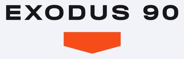 Logo with the text 'EXODUS 90' and a red trapezoid shape.