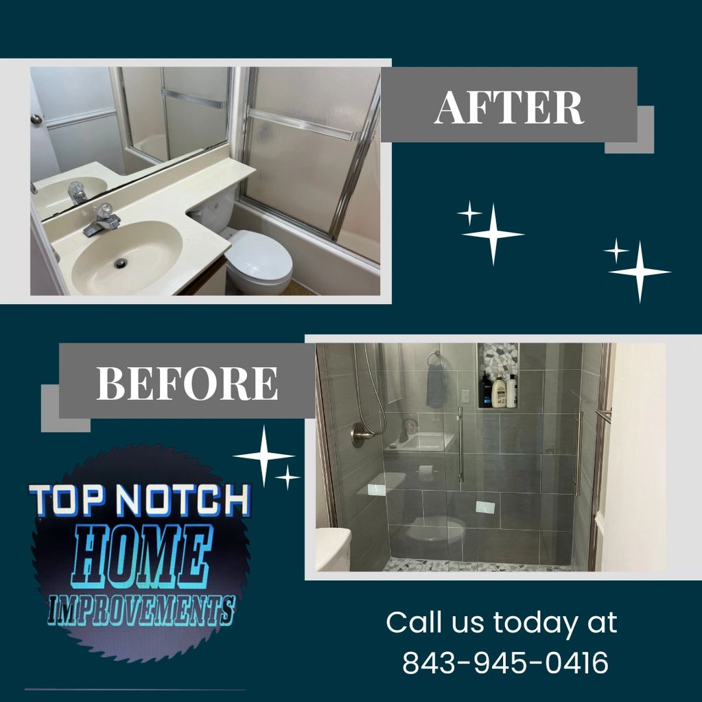 Dream Bathroom remodel before and after pictures side by side.


