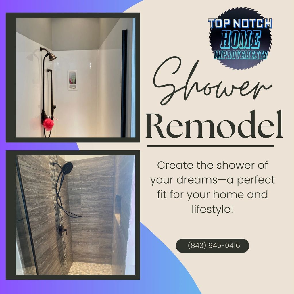 Before and after pics of a shower remodel.