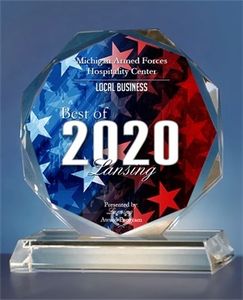Award plaque for Best of 2020 Lansing by Michigan Armed Forces Hospitality Center.