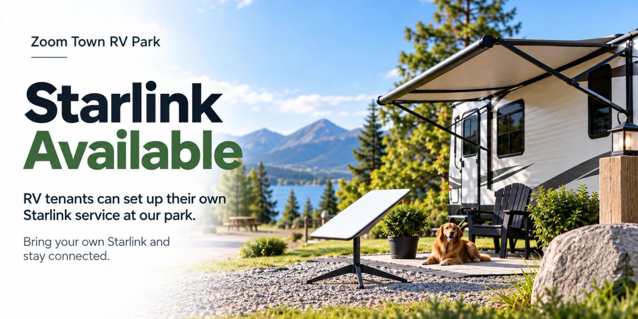 Starlink available at Zoom Town RV Park with scenic mountain view.