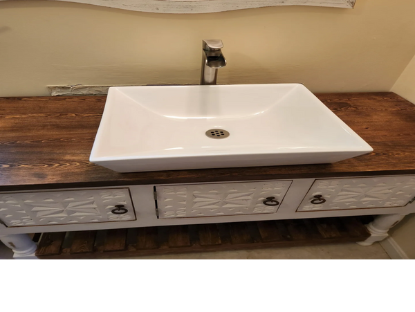 Custom bathroom sink and faucet fixture. 