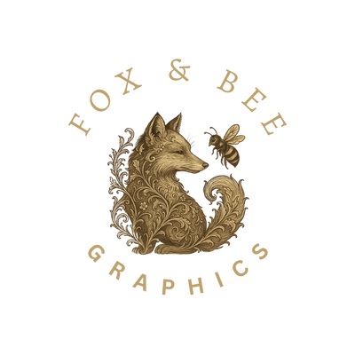 Elegant logo of a fox and bee with decorative patterns and stylized text.