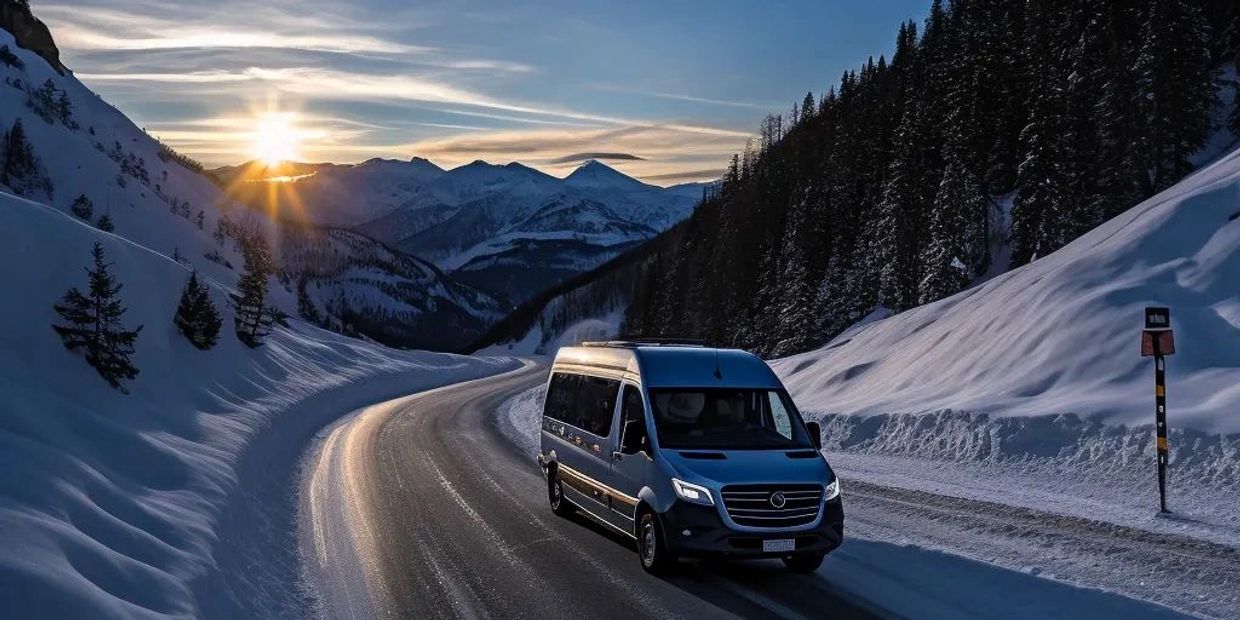 A luxury van on the highway during winter