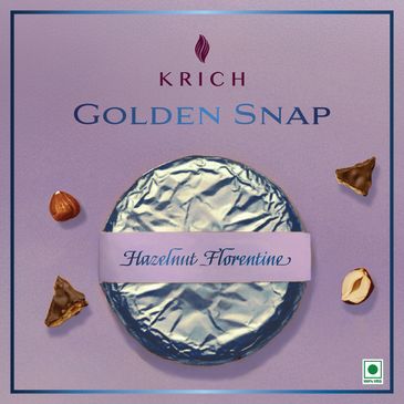 Silver wrapped Hazelnut Florentine chocolate by Krich.