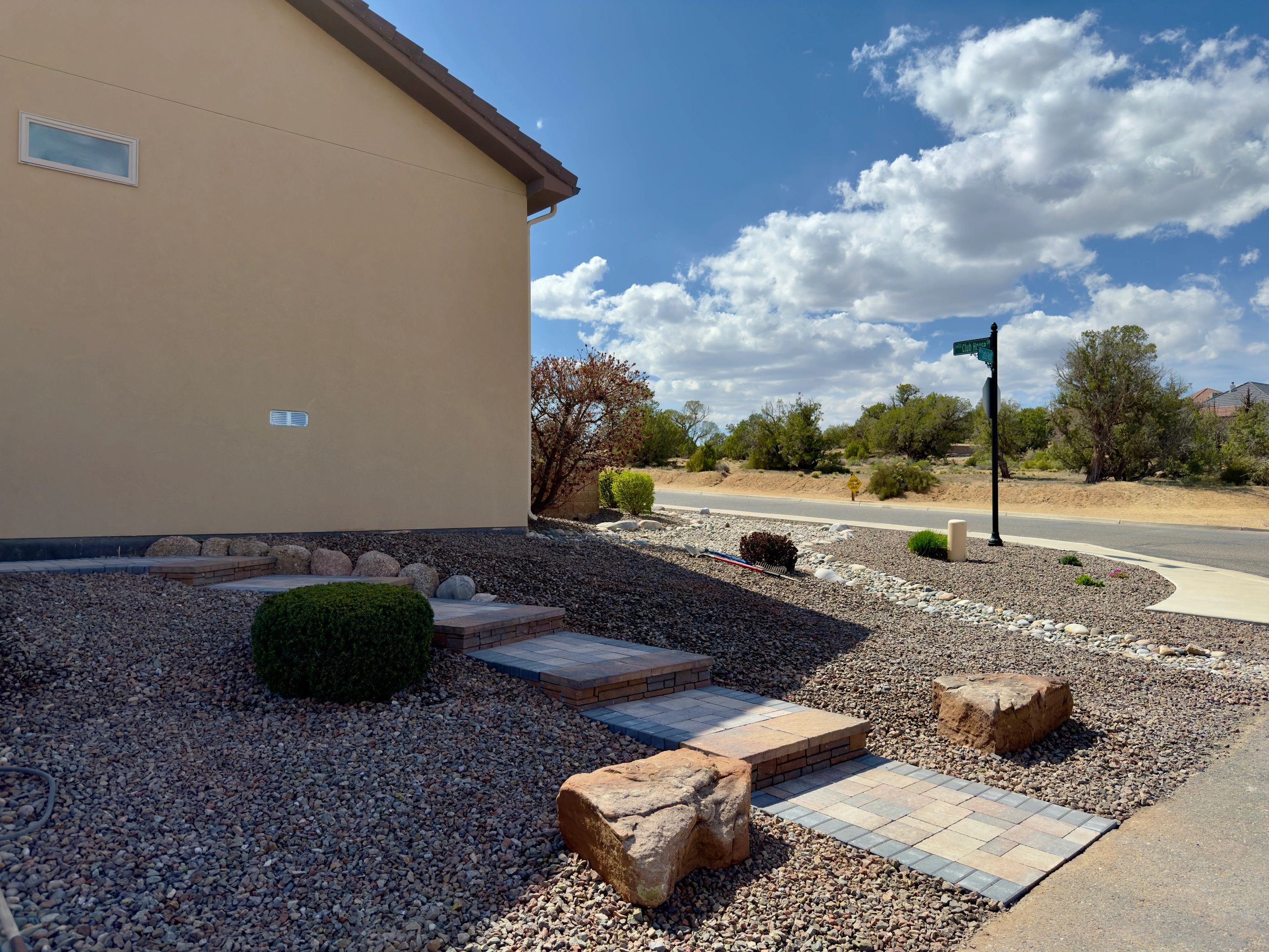Hardscape Stair Design with Moss Rock Boulders in Farmington, NM By Landscaper in Farmington, NM